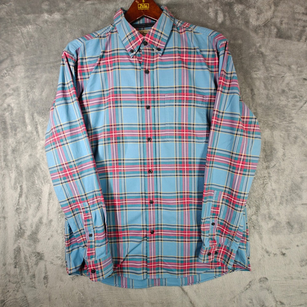 L.L. Bean Button Down Shirt Mens M Blue Plaid Long Sleeve Traditional Fit 506449